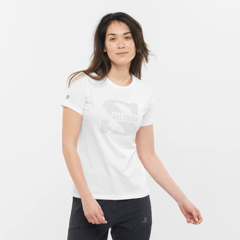 Camiseta Salomon Outlife Big Logo Corta Sleeve Mujer Blancos | MX CDNU967